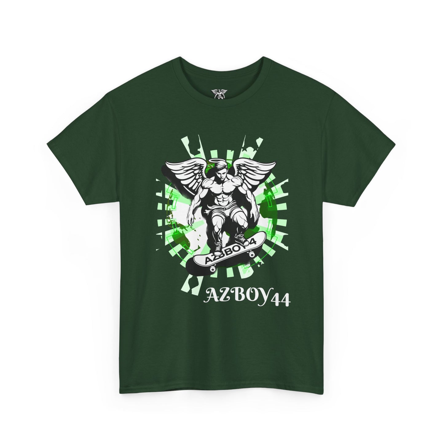 Angel Skateboard Tee — Green Grunge Winged Rider