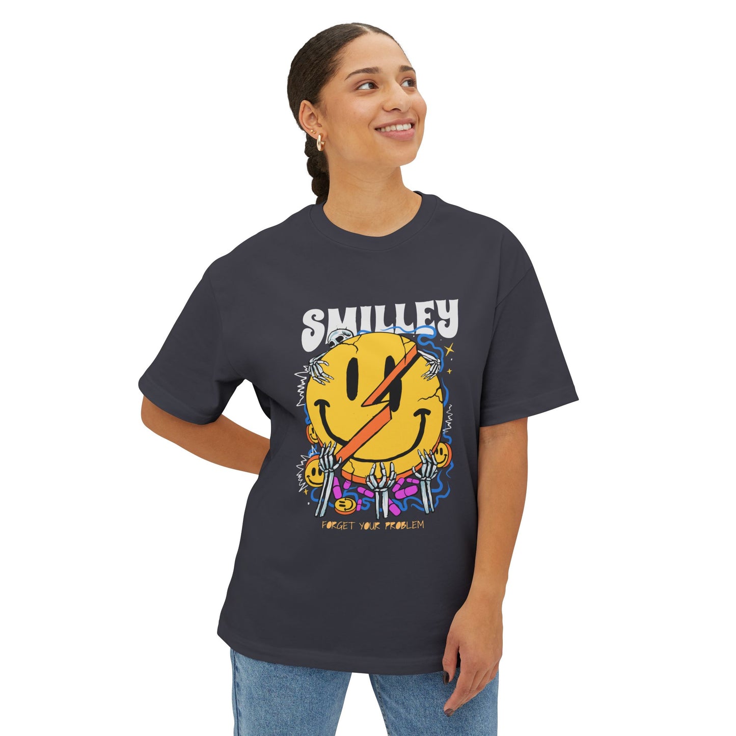 Smiley Graphic Oversized Tee — Casual Streetwear Unisex T-Shirt
