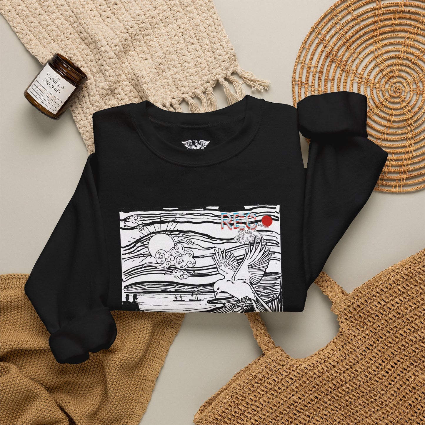 Crewneck Sweatshirt — Graphic 'The Scream' Illustration with Sleeve Art