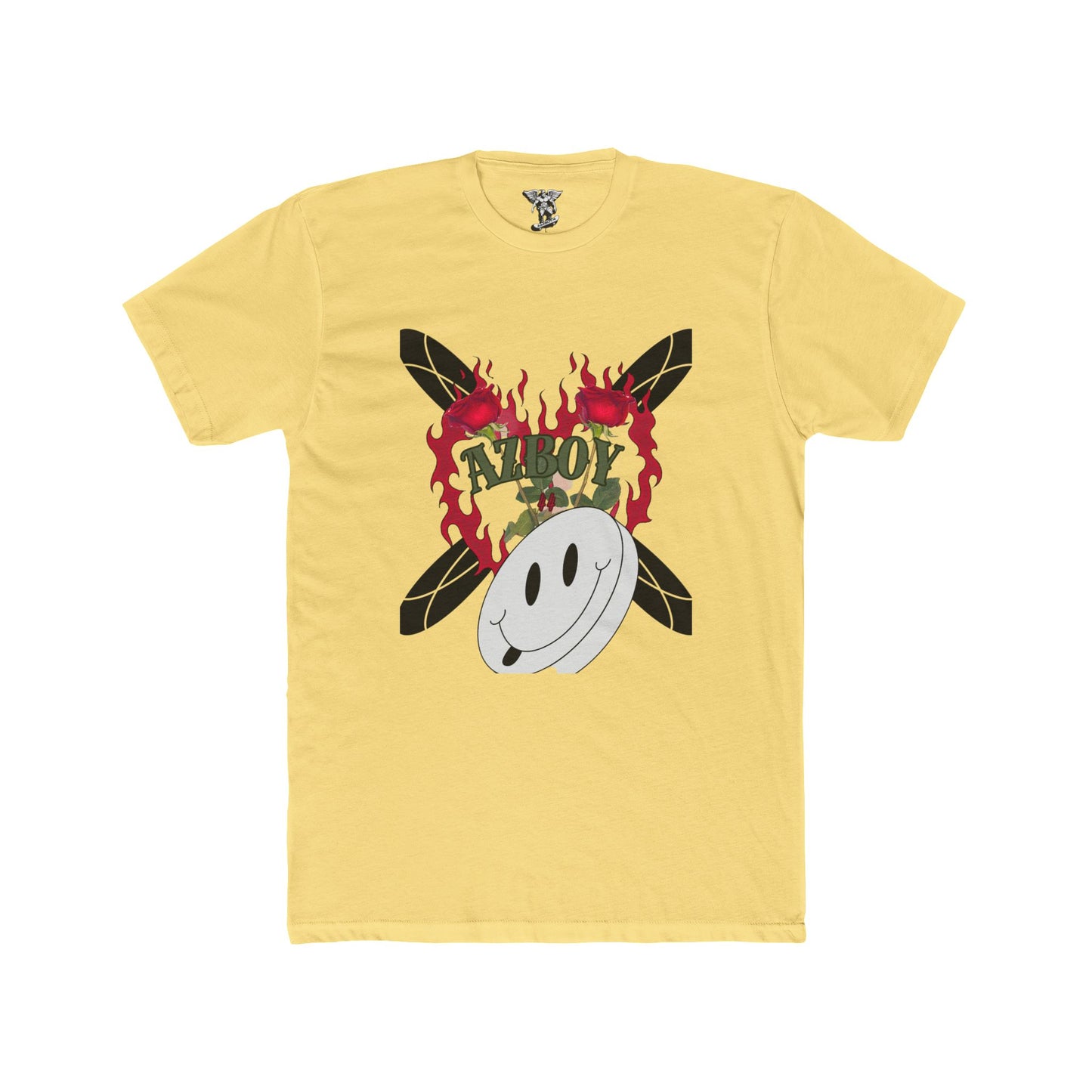 Flame Heart Happy Face Cotton Tee — Bold Graphic Unisex Crew Shirt