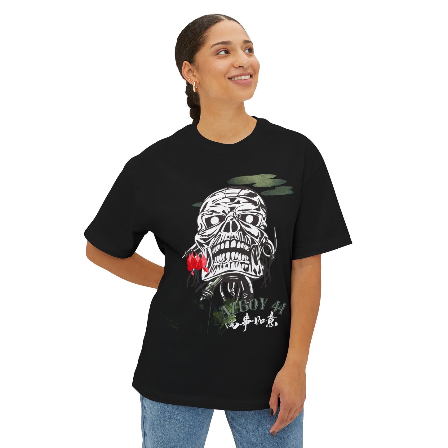 Edgy Skull & Lotus Oversized Boxy Tee