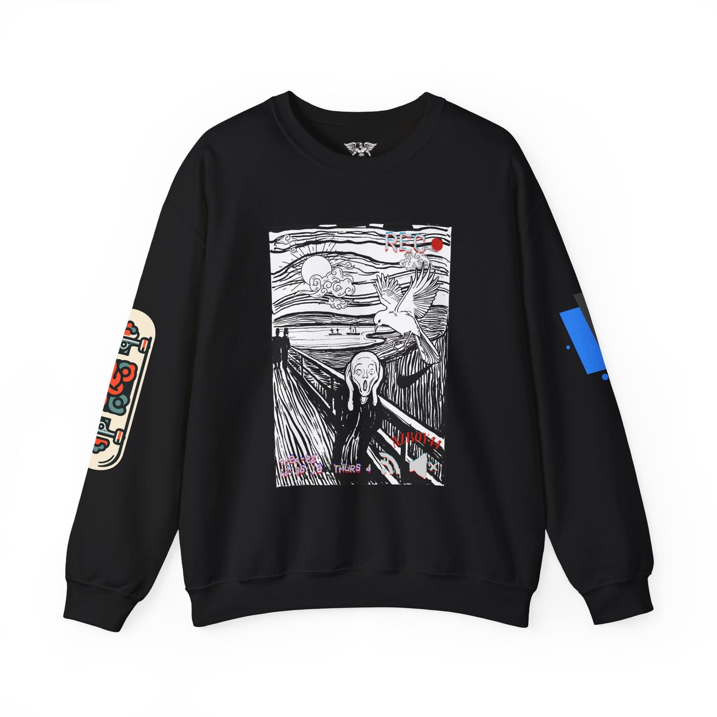 Crewneck Sweatshirt — Graphic 'The Scream' Illustration with Sleeve Art