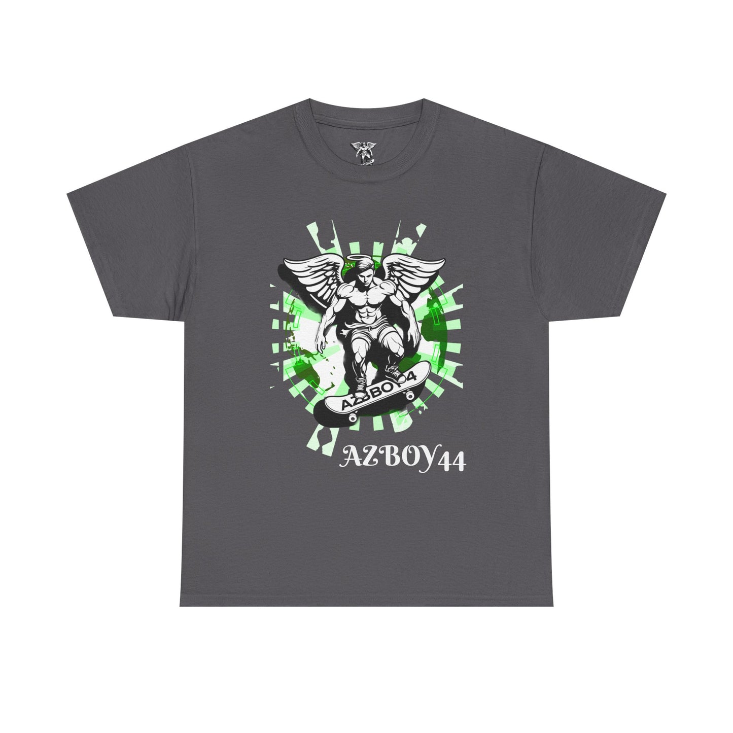 Angel Skateboard Tee — Green Grunge Winged Rider