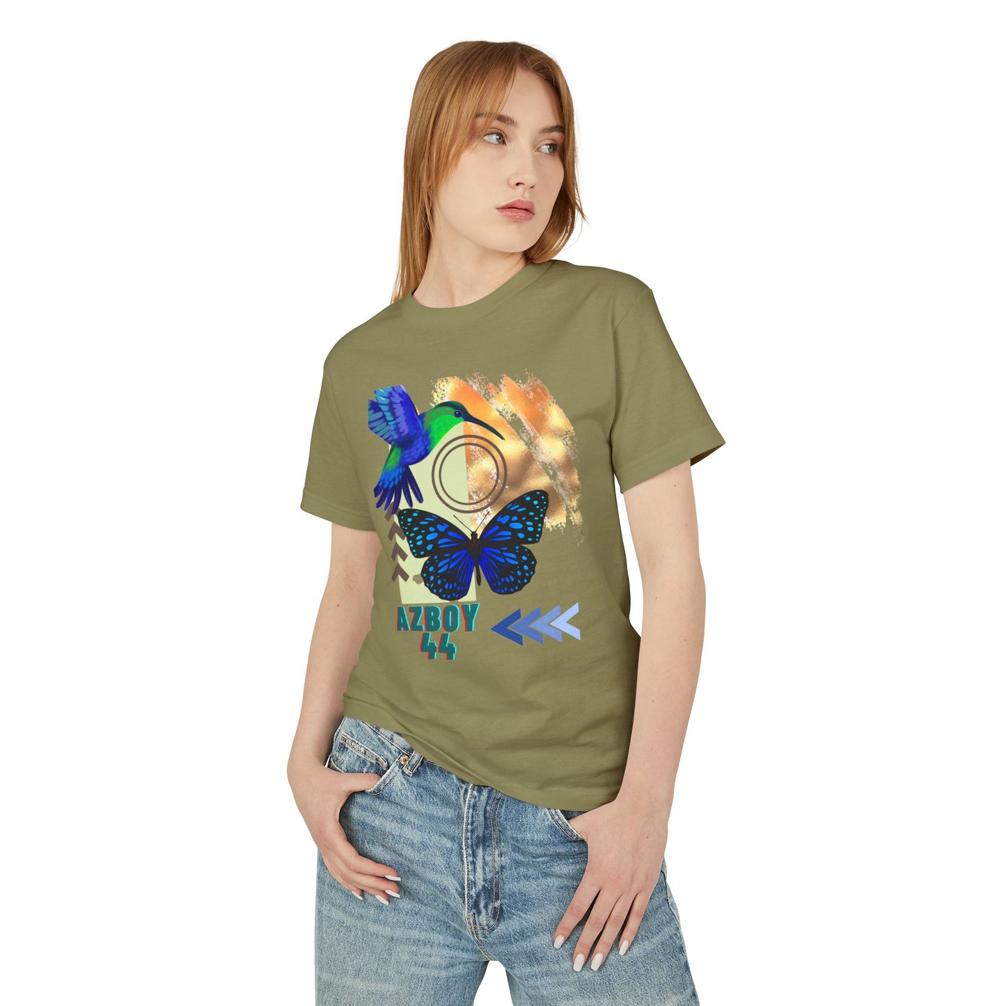 Hummingbird & Butterfly Tee — Artistic AZBOY 44 Unisex Cotton Shirt