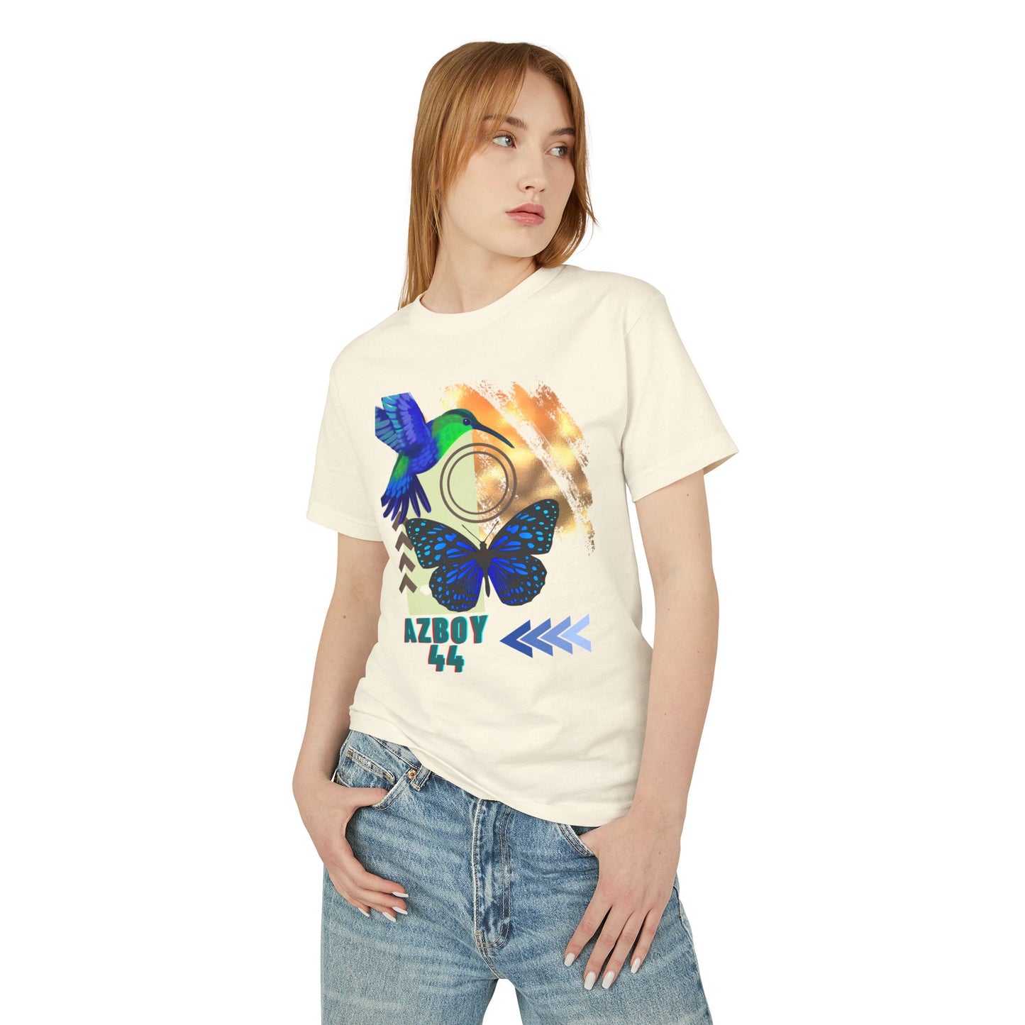 Hummingbird & Butterfly Tee — Artistic AZBOY 44 Unisex Cotton Shirt