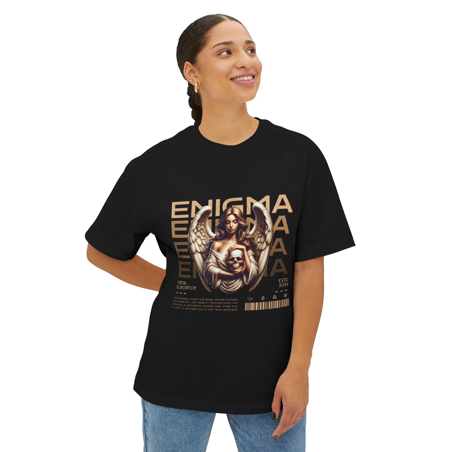 Enigmatic Angel Oversized Boxy Tee, Graphic Tee, Relaxed Fit Shirt, Everyday Wear, Unisex Fashion, Unique Art T-Shirt