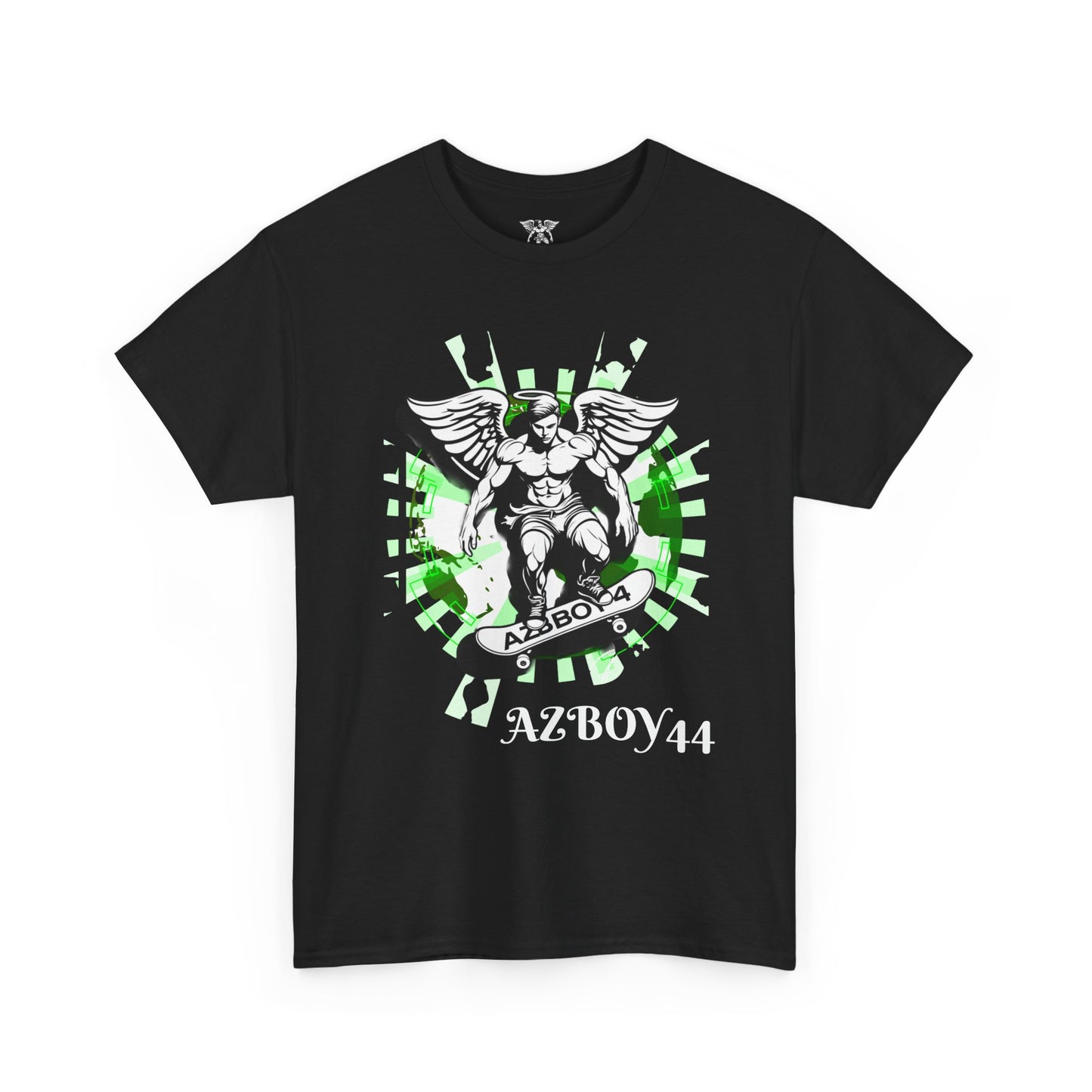 Angel Skateboard Tee — Green Grunge Winged Rider