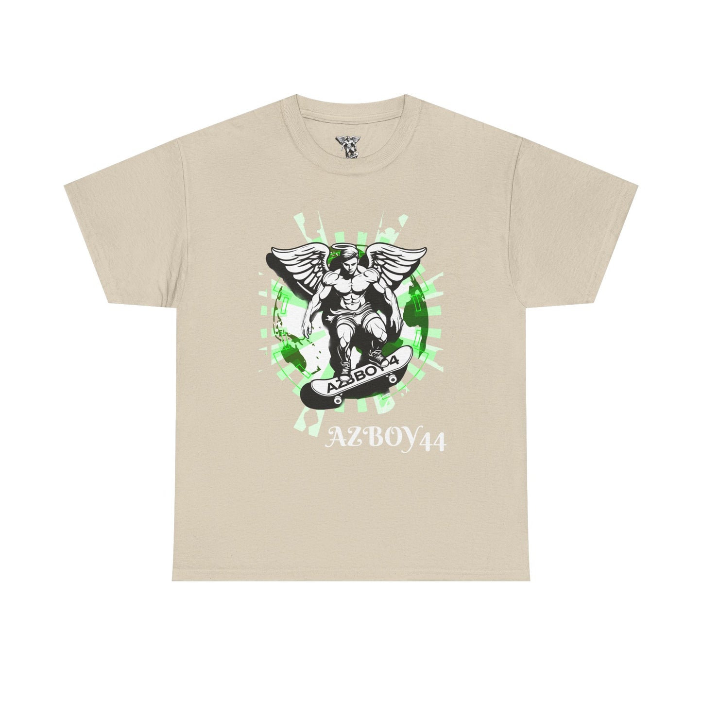 Angel Skateboard Tee — Green Grunge Winged Rider