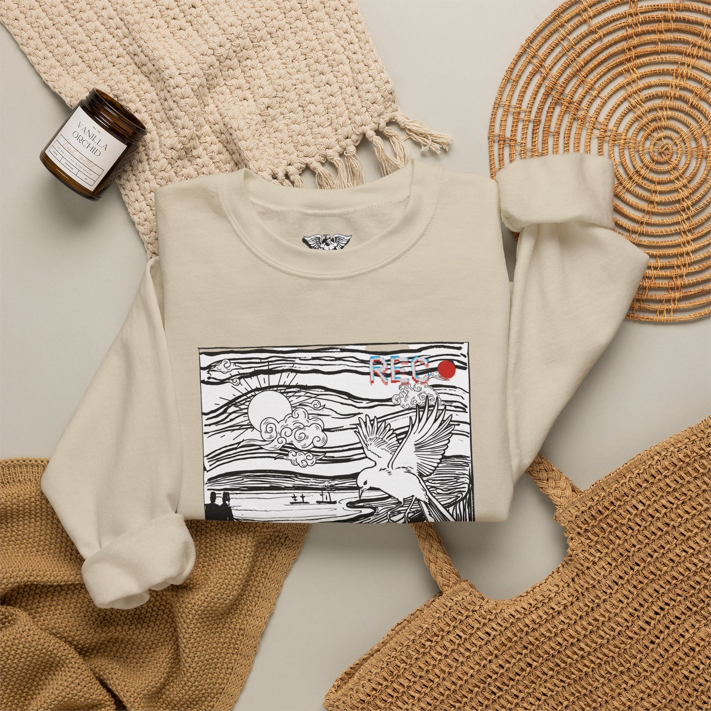 Crewneck Sweatshirt — Graphic 'The Scream' Illustration with Sleeve Art